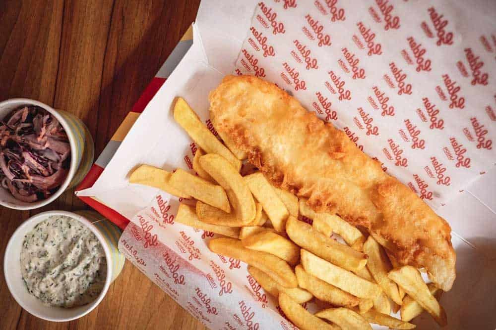 fish and chips in a box