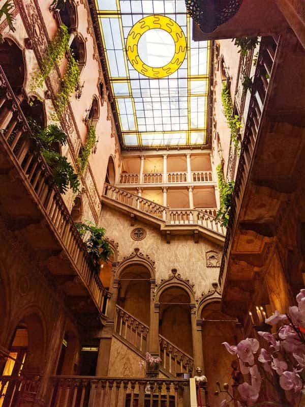 interior of a hotel with a skylight