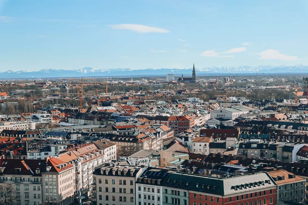 bavarian alps by the munich skyline