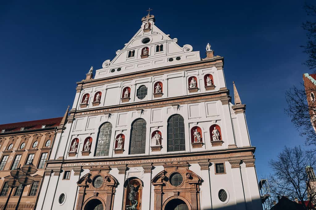 white church with pink arches