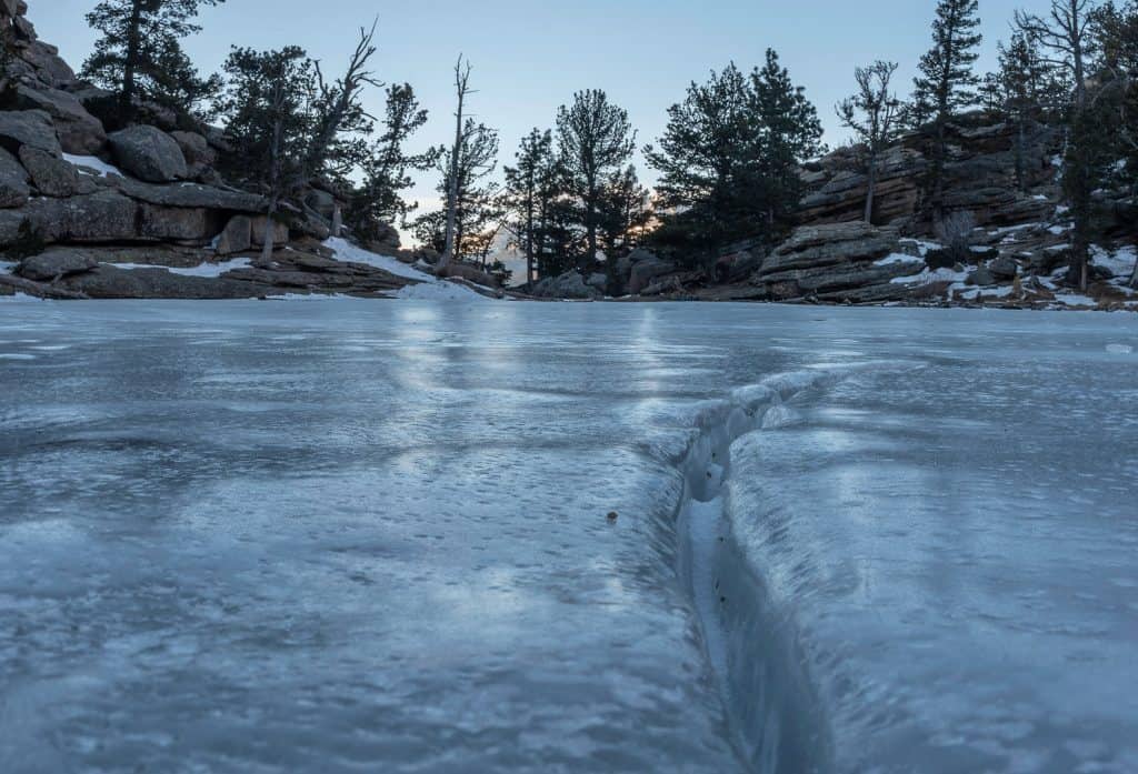 Icy lake with rocks near the edge
