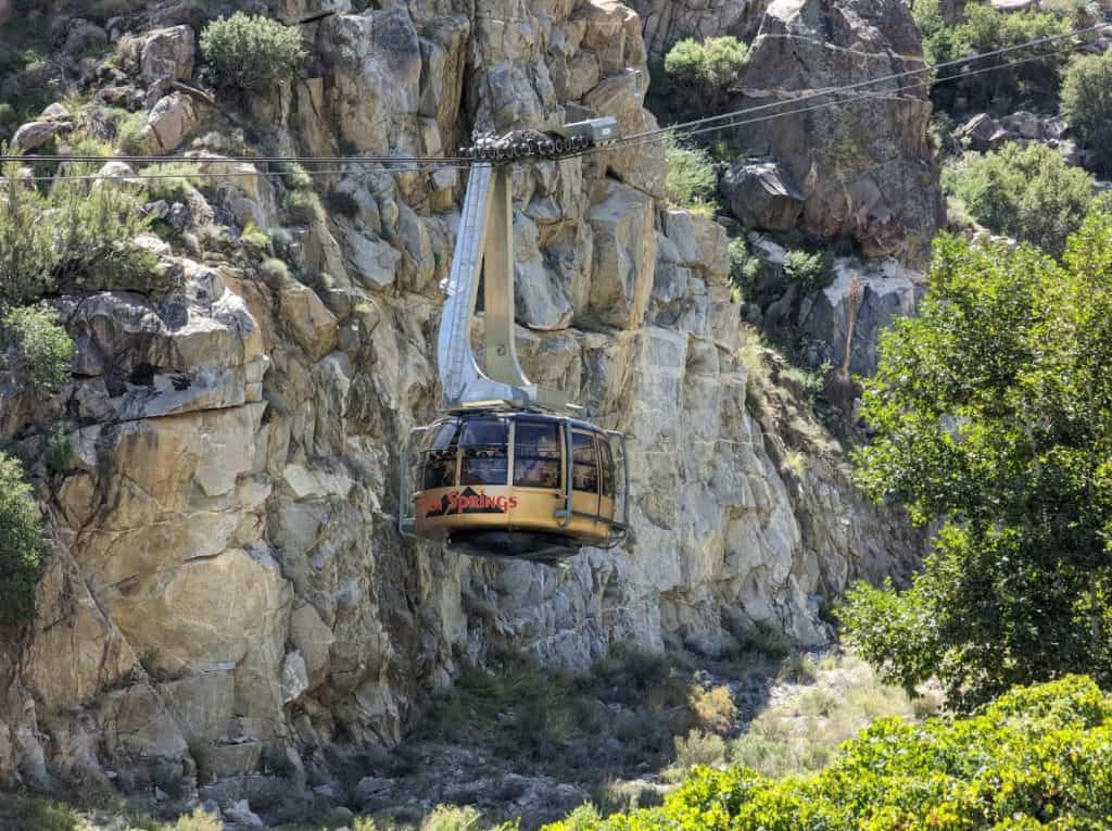 The Palm Springs Aerial Tramway mid-ride in the mountains.