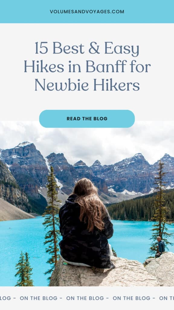 Pinterest link with text that reads 15 best and easy hikes in banff for newbie hikers